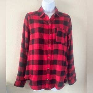 Hollister Shirt Womens XS Red Black Plaid Button Down Lumberjack Cabin